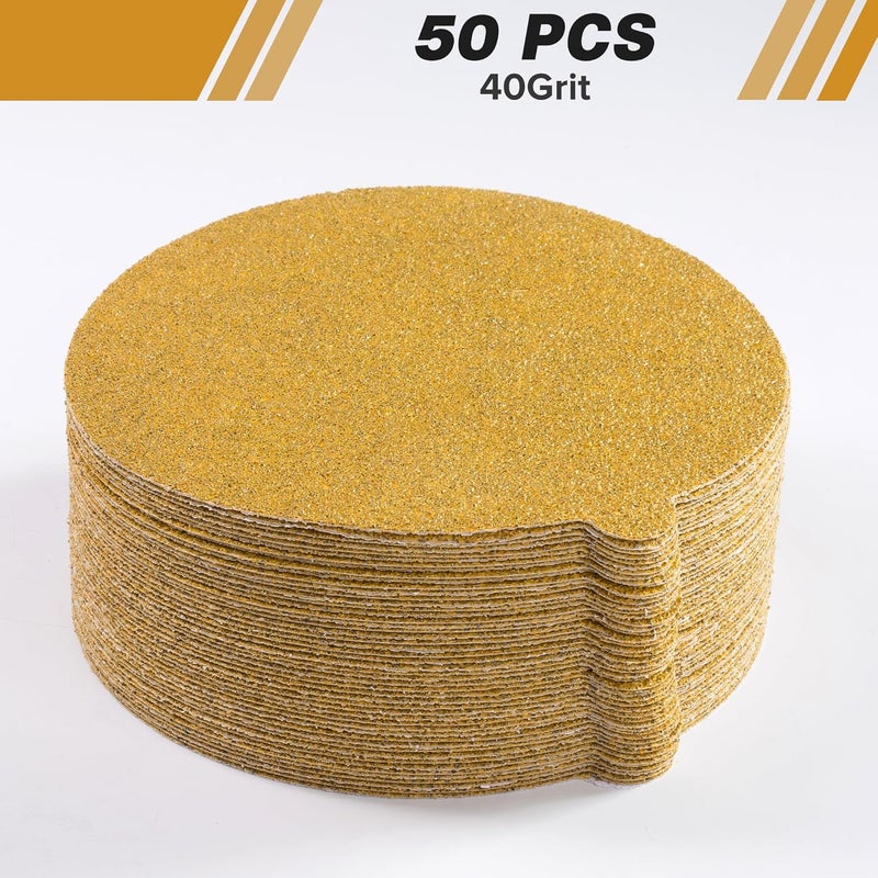 Shawya 50 PCS 6 Inch PSA Sanding Discs 40 Grit Self Adhesive Sticky-Back Sandpaper for DA Sander Finishing Abrasive Sand Paper Woodworking Wood Metal Sanding Disc - Image 2